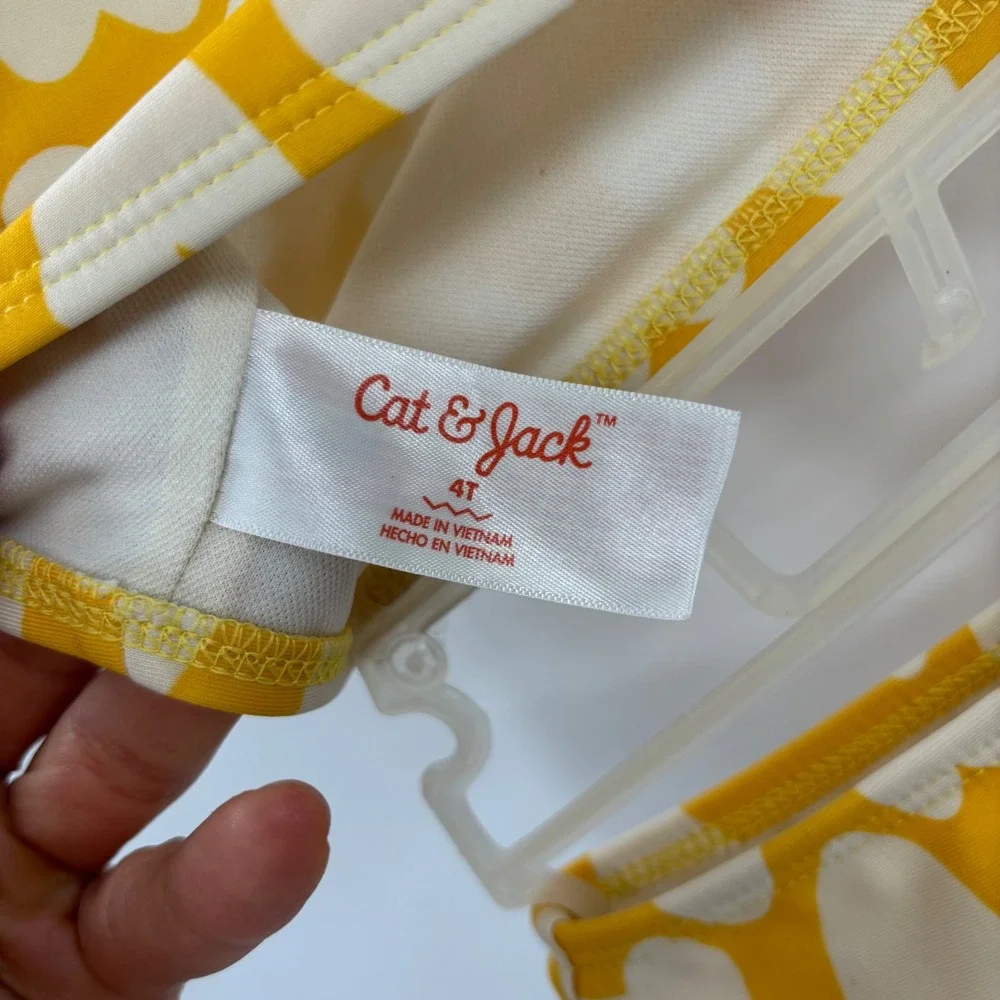 Cat & Jack Bikini Toddler 4T Yellow Heart Ruffle Two Piece Swimsuit Summer Cute